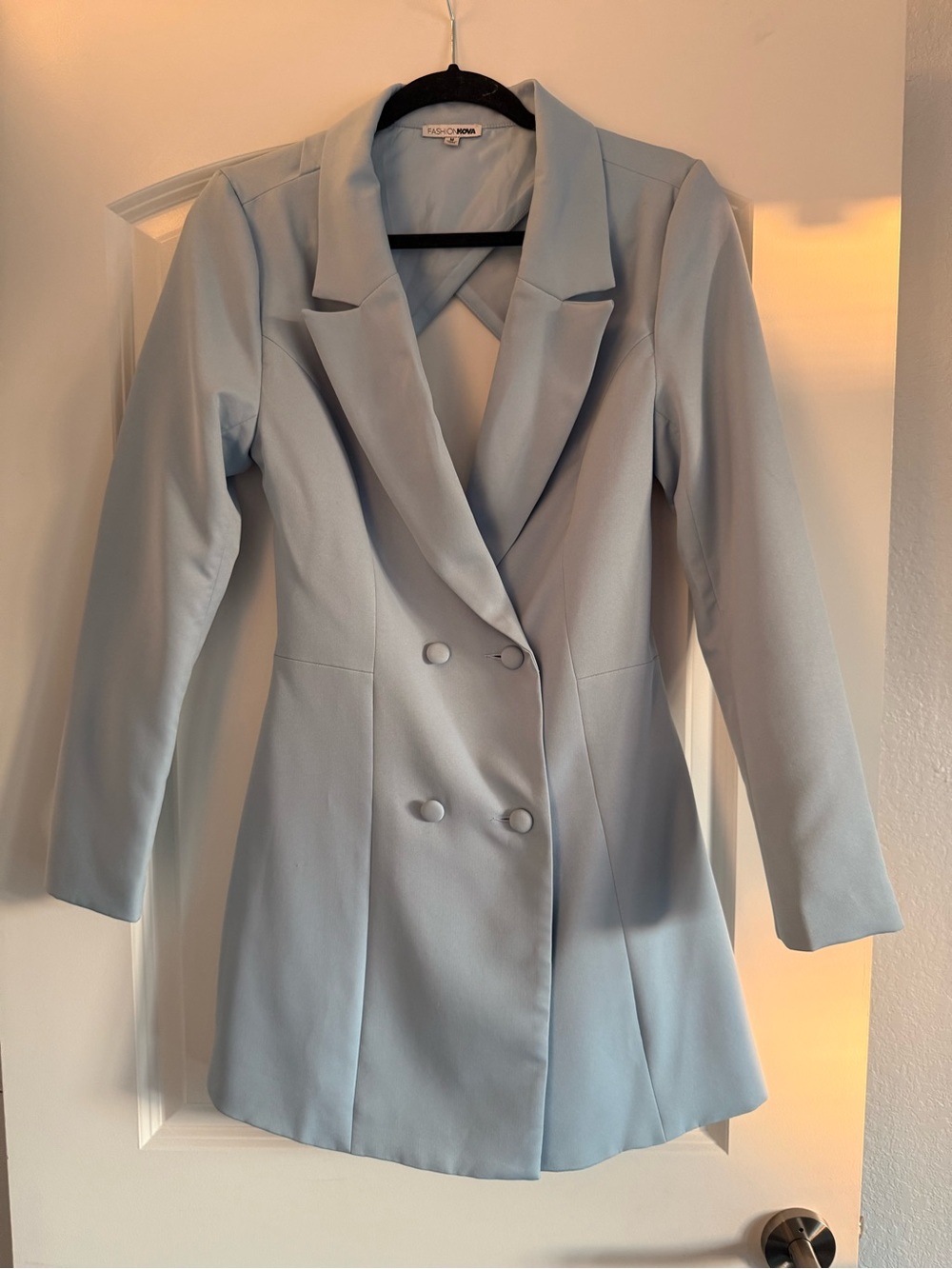 Double-Breasted Light Blue Blazer Jacket - Fashion Nova